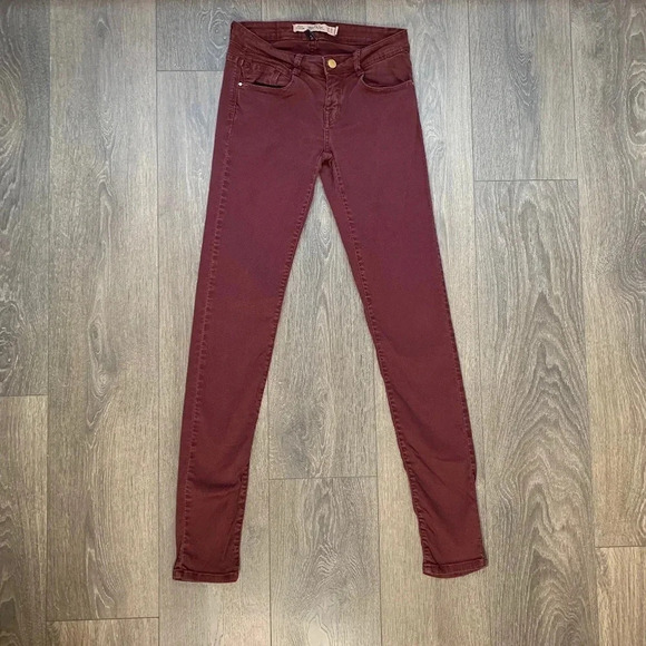 Zara Women's Skinny Jeans Coloured denim Slim Mid rise Maroon burgundy size 2 - Picture 5 of 16